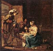 Jacob Duck, Interior with soldiers and a woman playing cards,an officer watching from a doorway